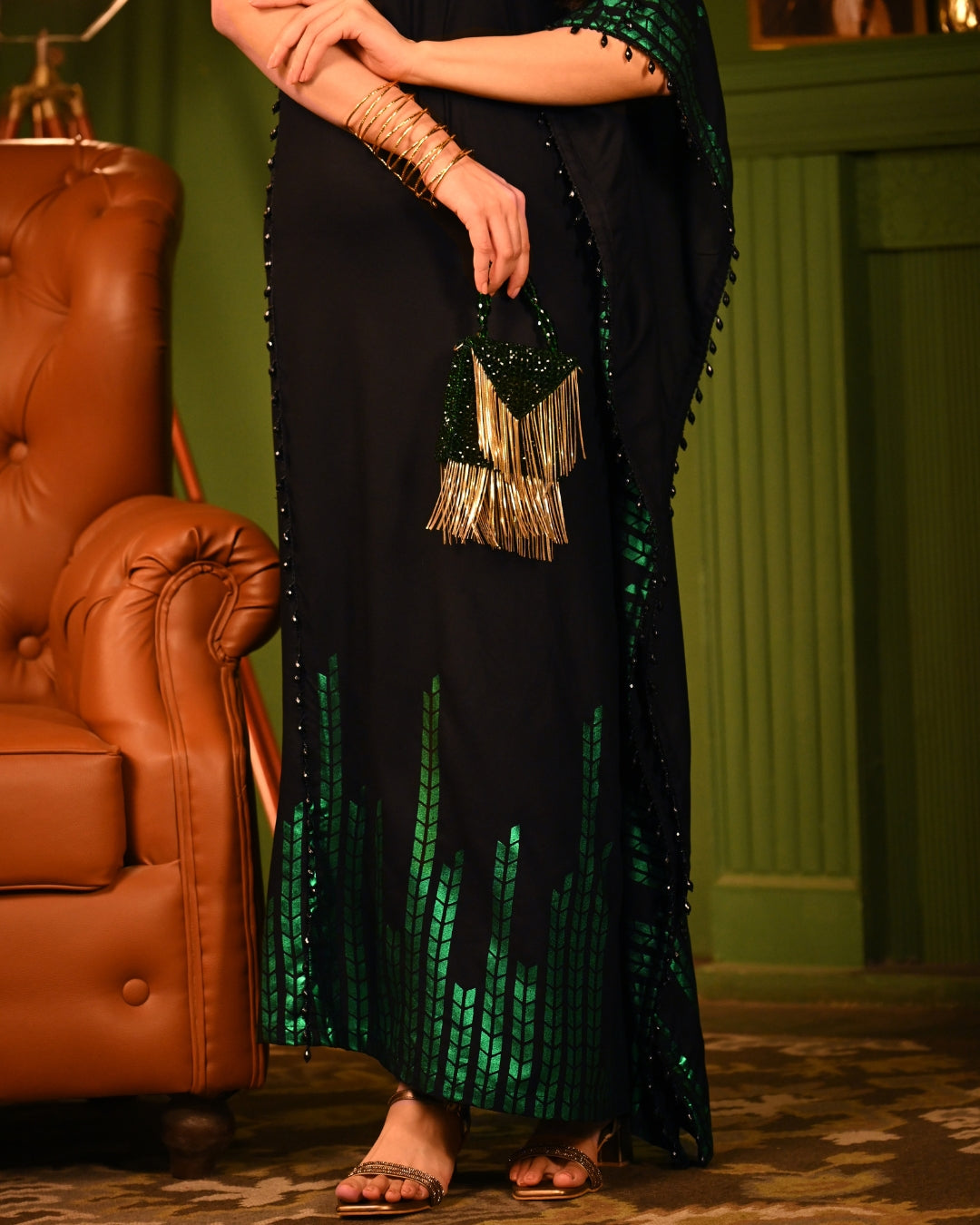 Green oak Foil kaftan