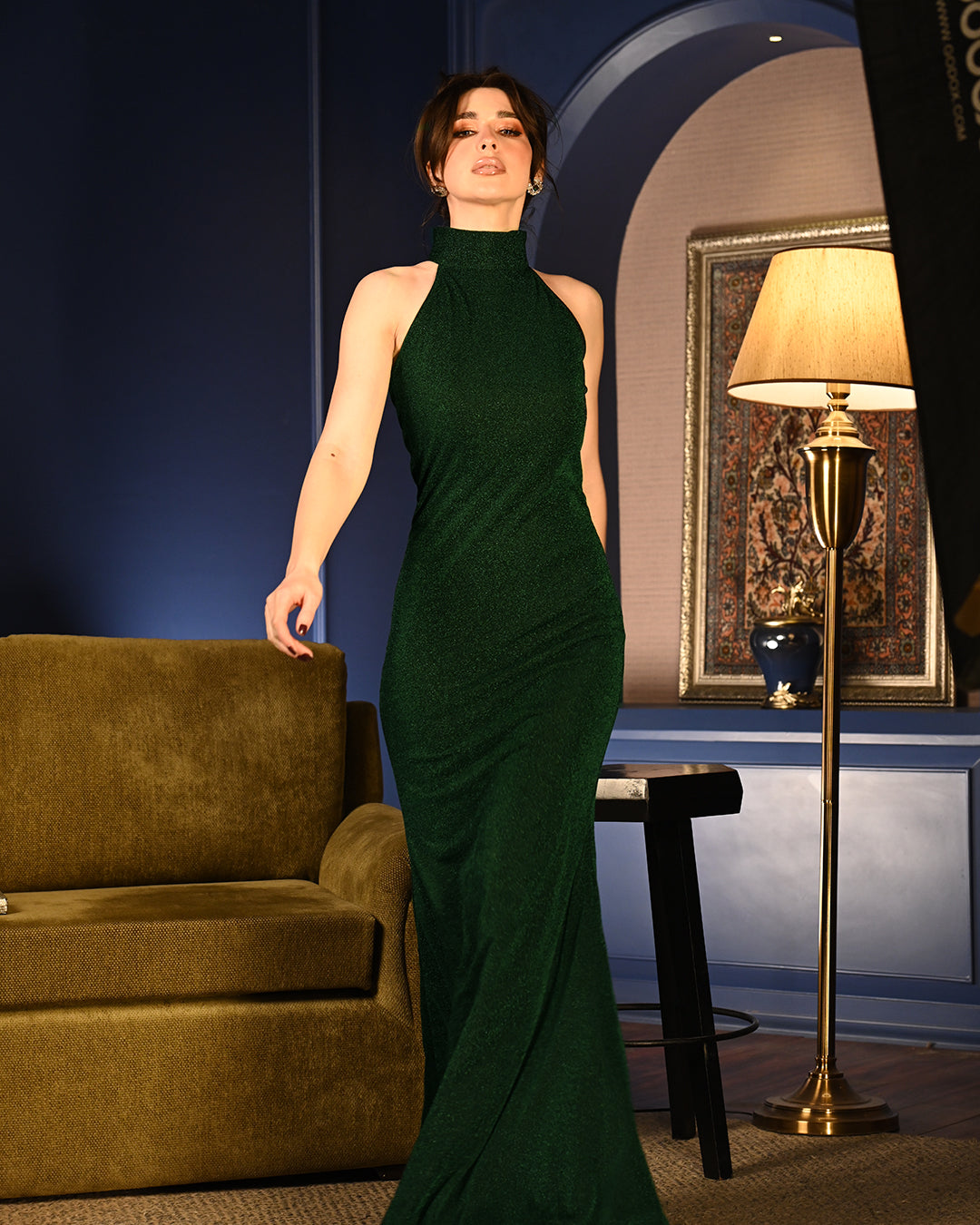 Green Shimmer Charollete Gown