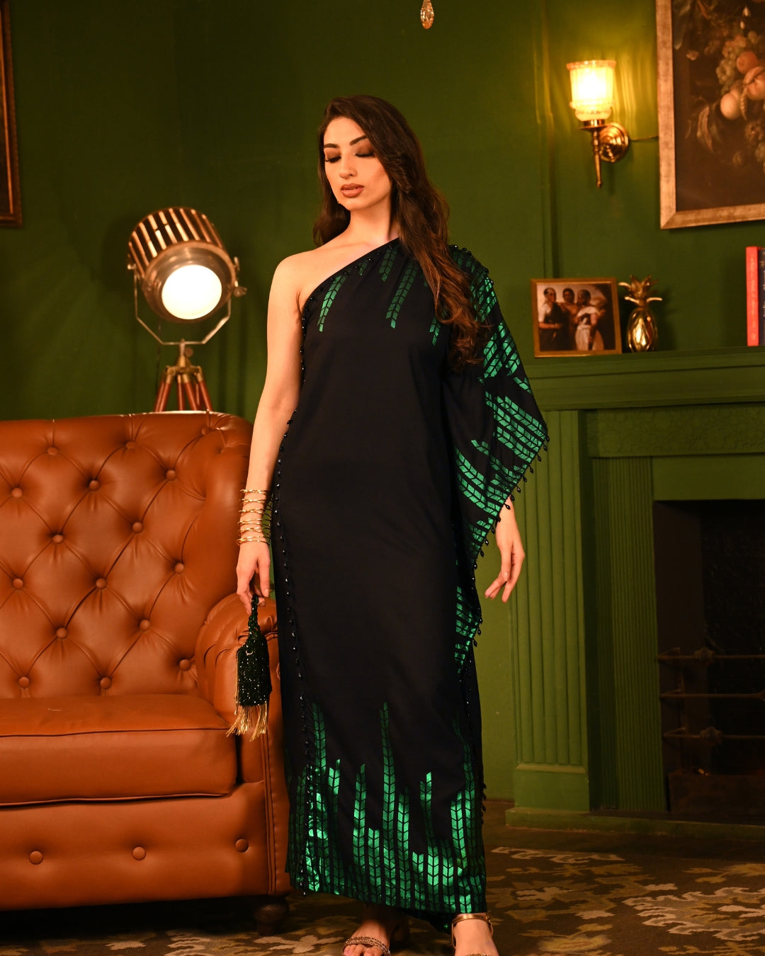 Green oak Foil kaftan