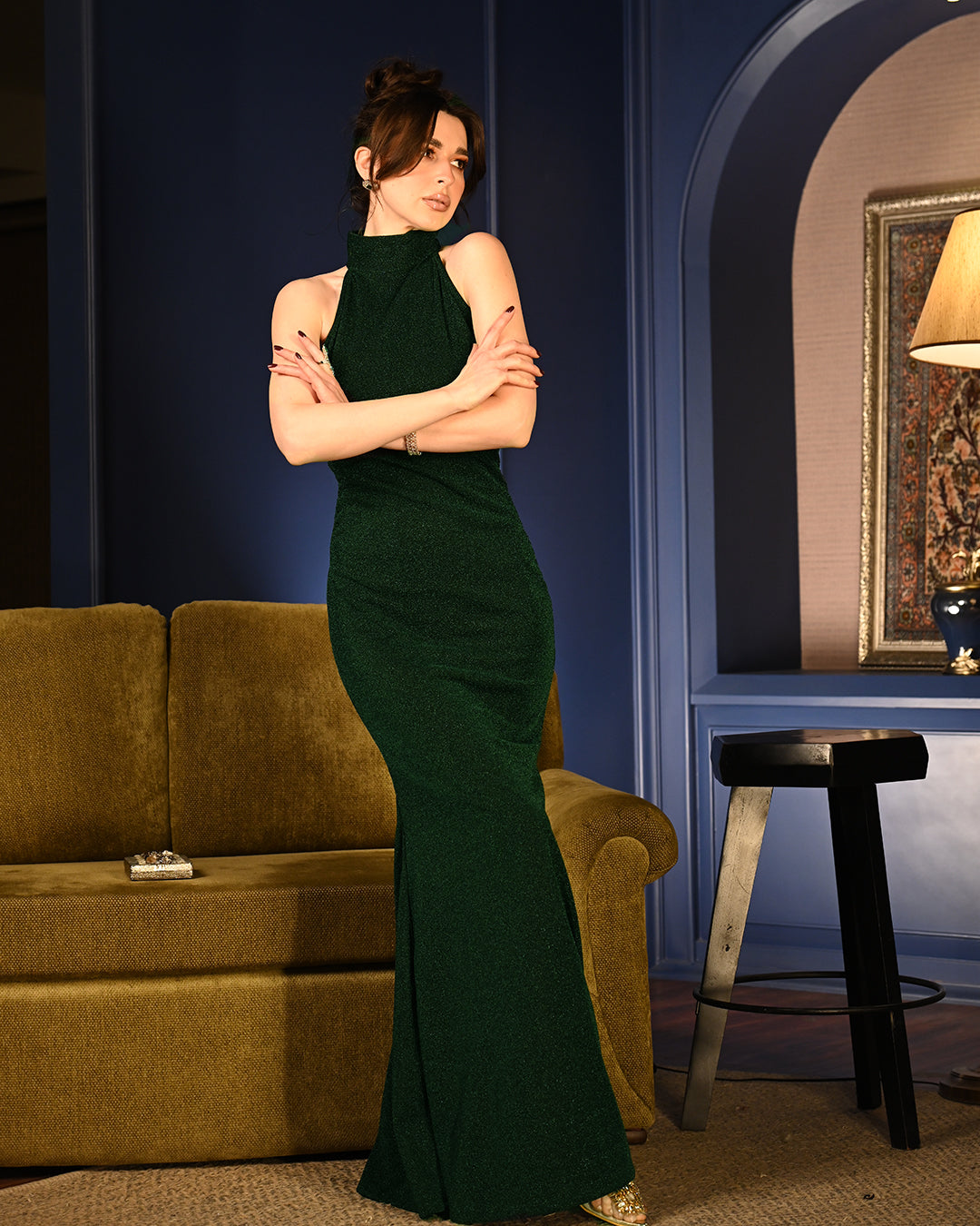 Green Shimmer Charollete Gown