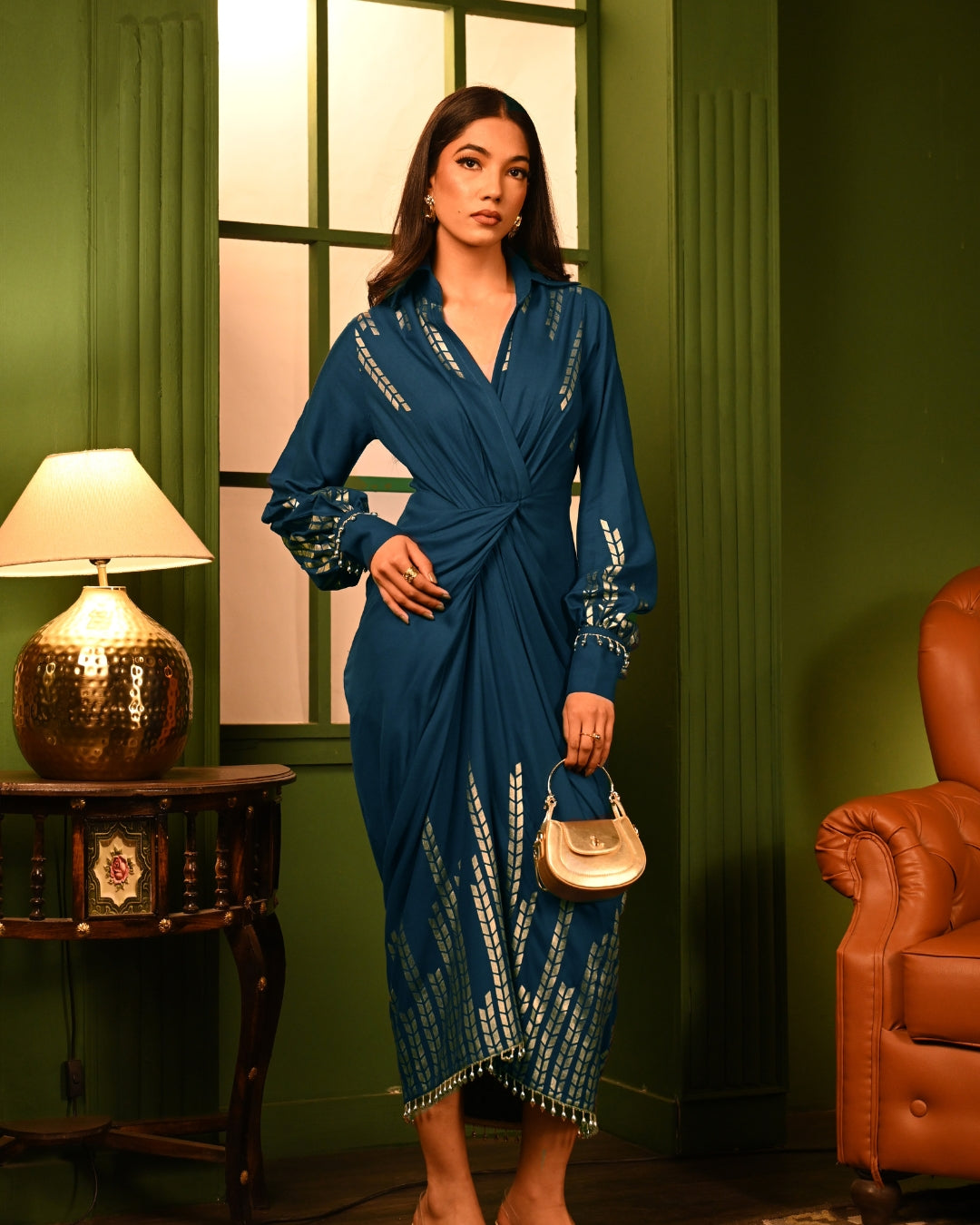 Blue Oak foil shirtdress