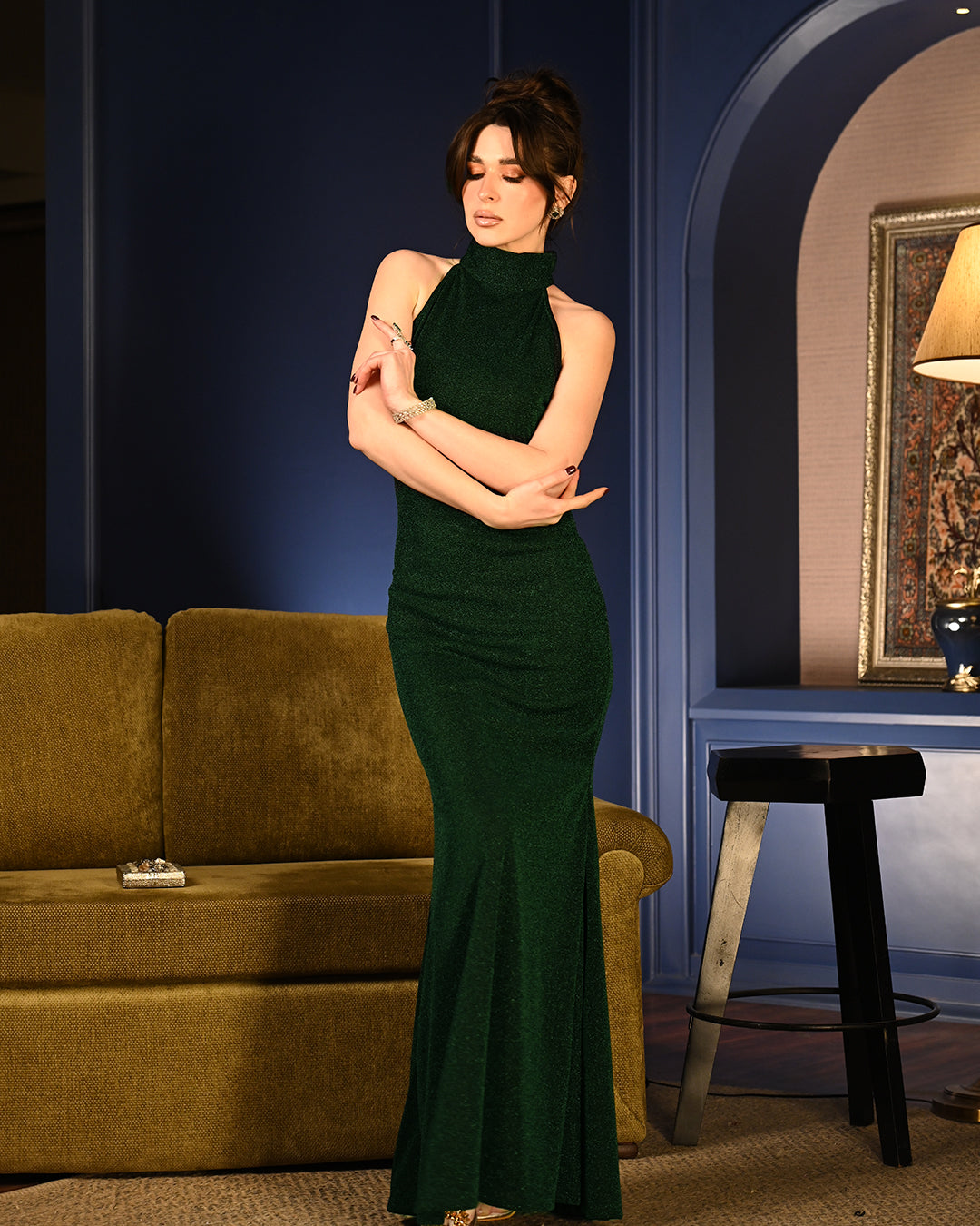 Green Shimmer Charollete Gown