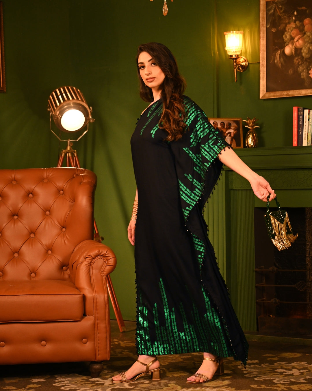 Green oak Foil kaftan