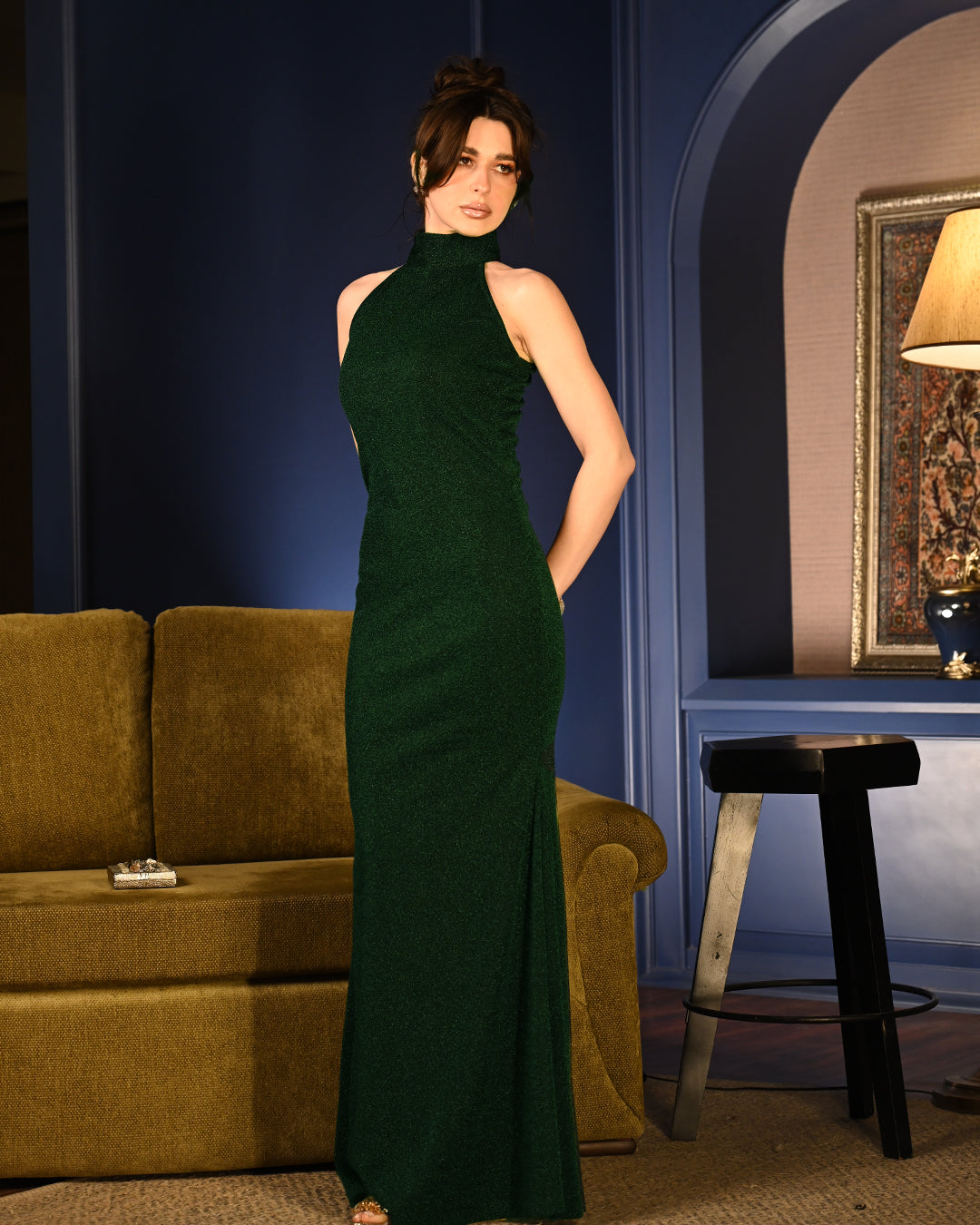 Green Shimmer Charollete Gown