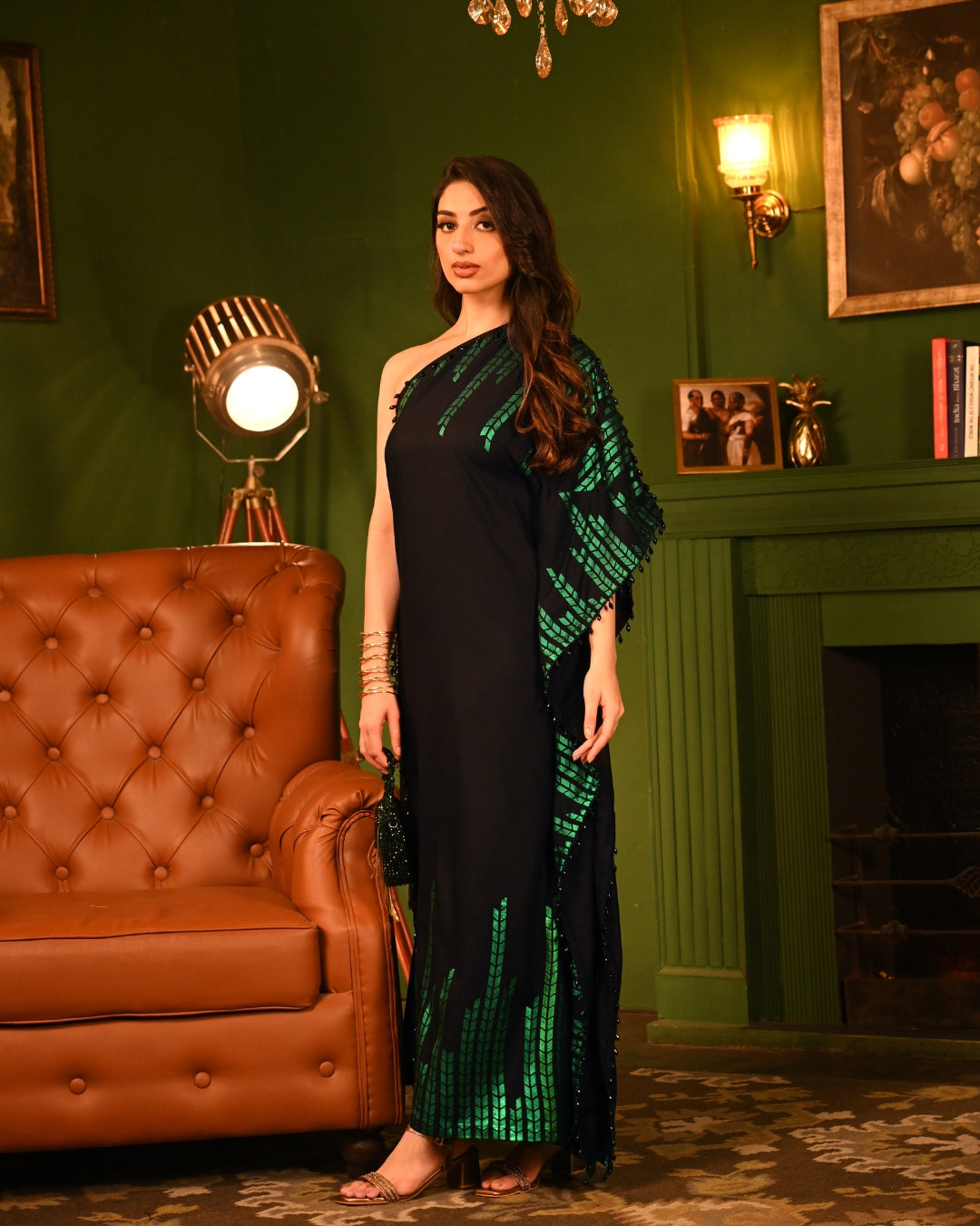 Green oak Foil kaftan