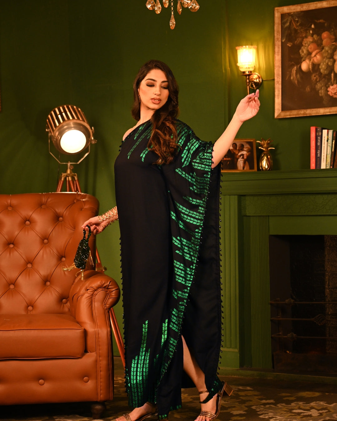 Green oak Foil kaftan