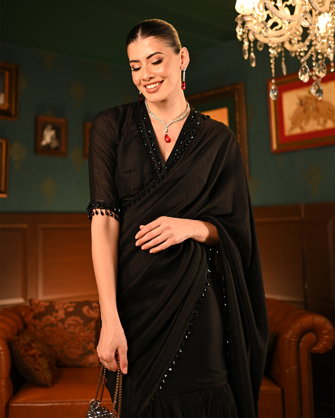 Black Frill Saree