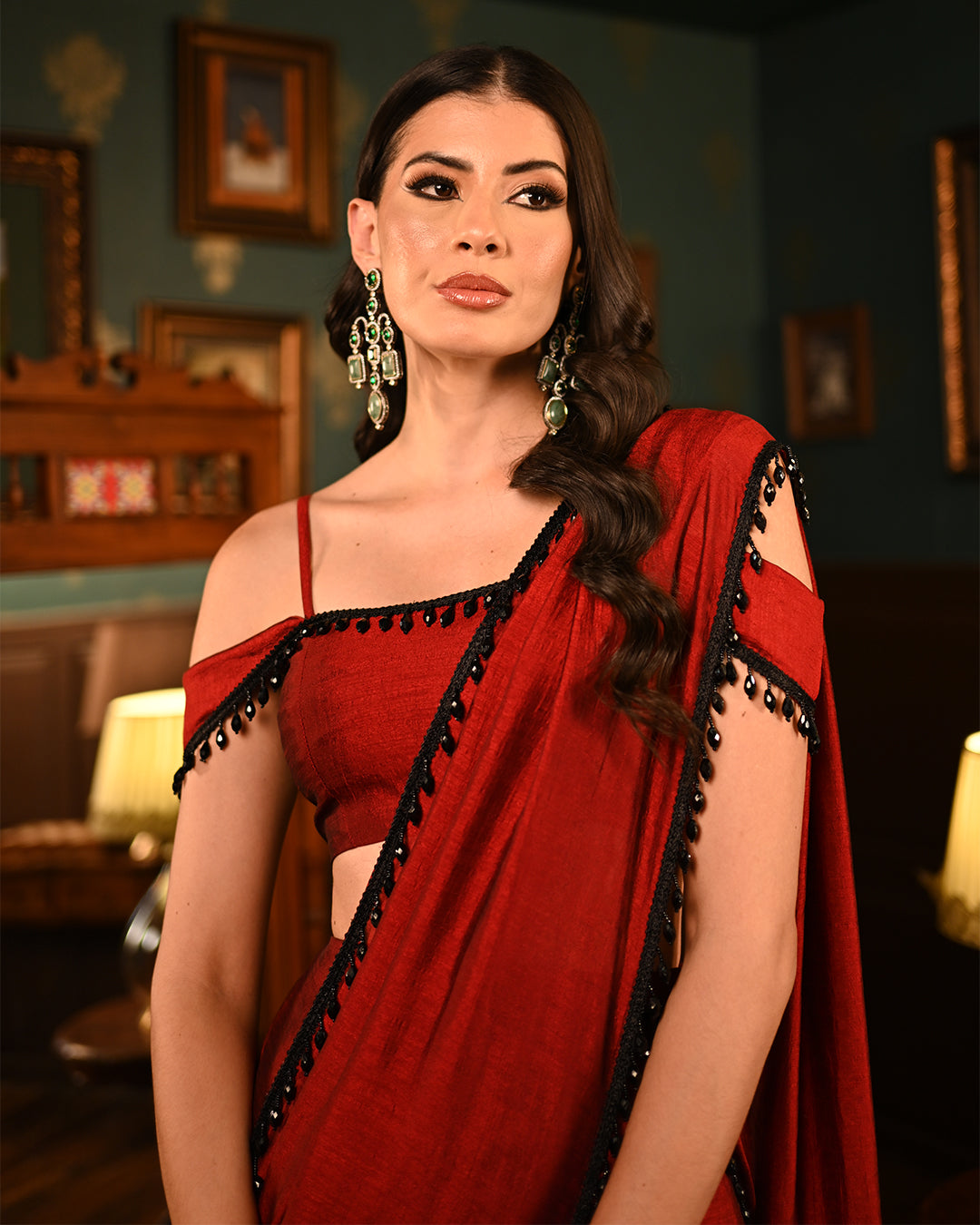 Red Slit Saree coord