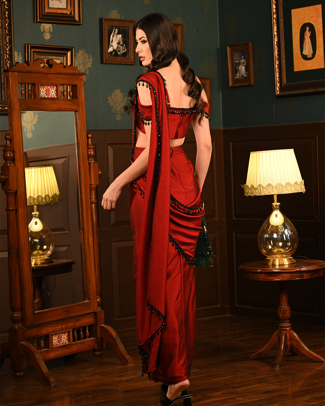 Red Slit Saree coord