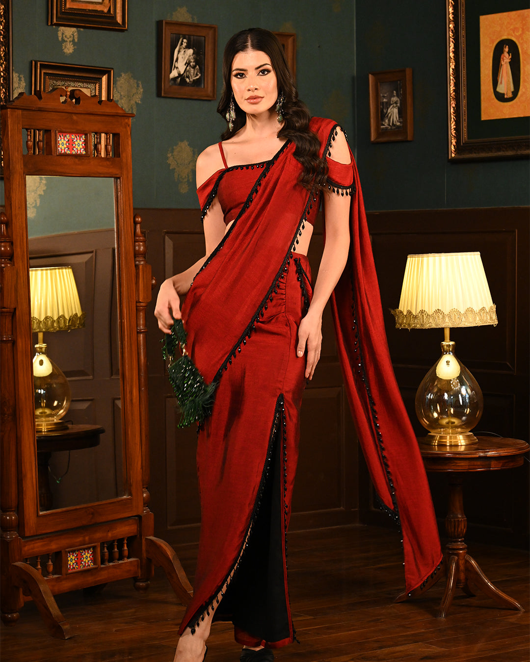 Red Slit Saree coord