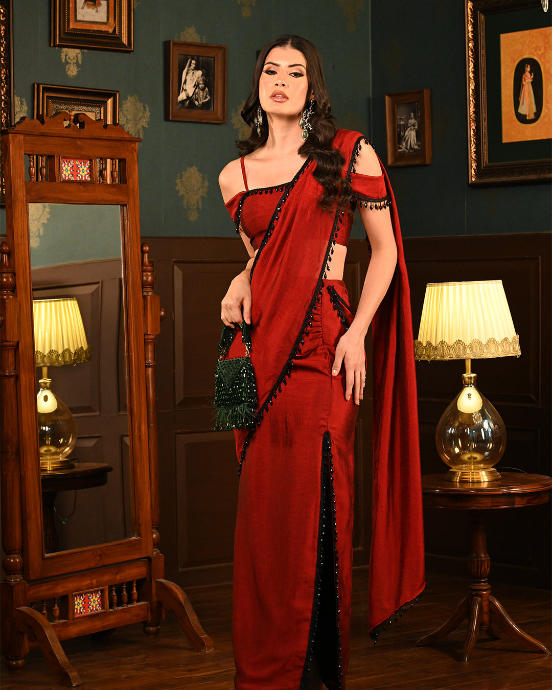 Red Slit Saree coord