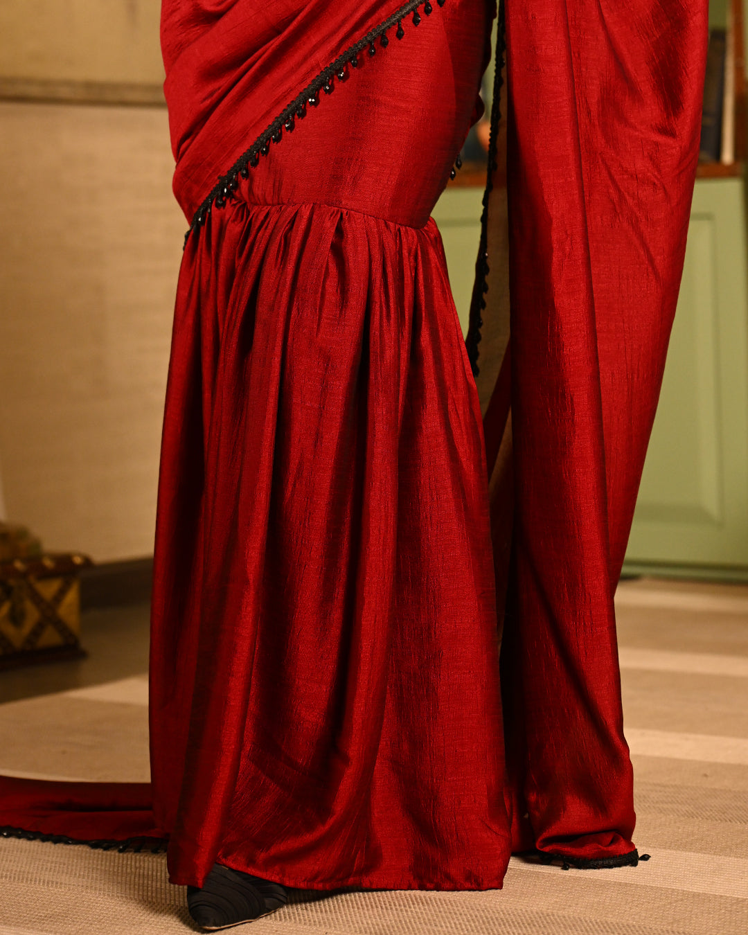 Red Frill Saree